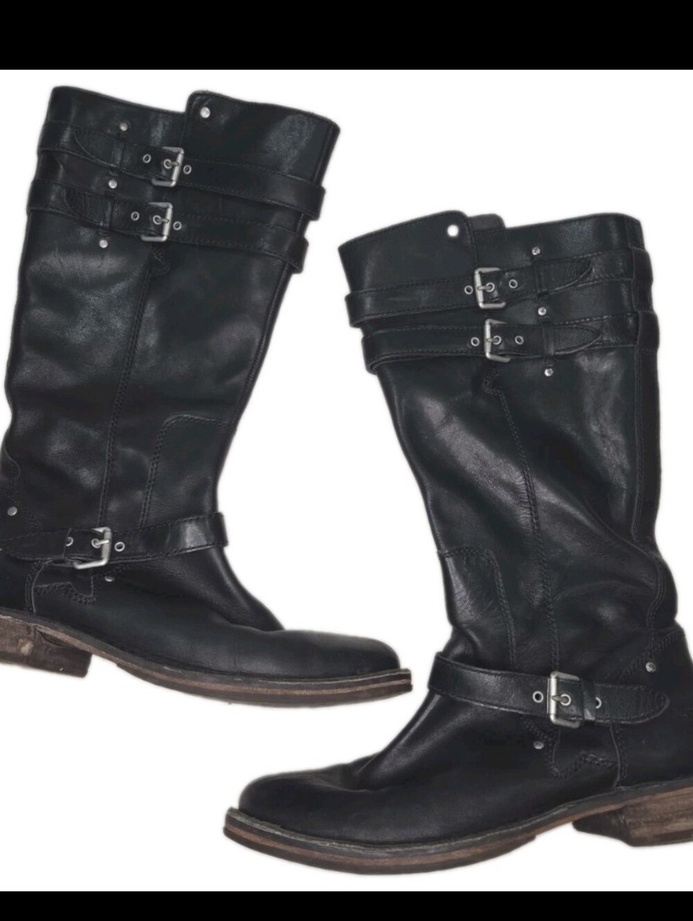 Ugg Gillespie Tall Black Leather Riding Boots Size 10 Moto Buckles